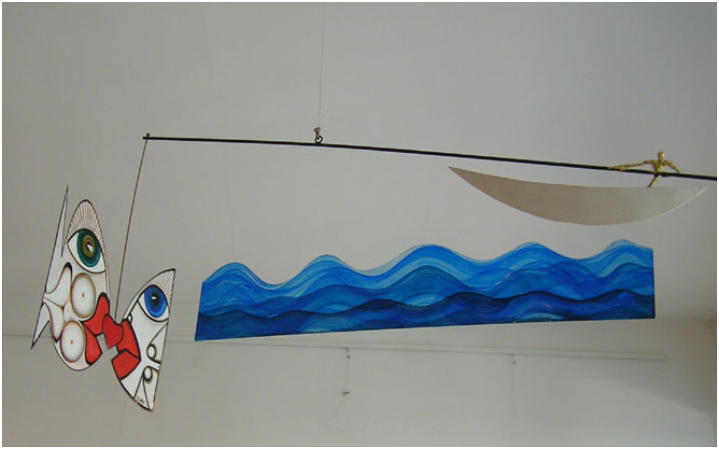 Objekt   Nr.5  MOBILE Vorderseite, Angler ca. 130 x 60 cm.