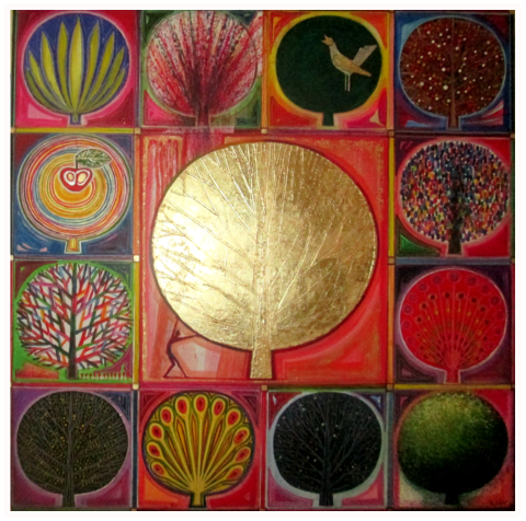 Nr.10 Goldener Baum , Mischtechnik 100x100cm.