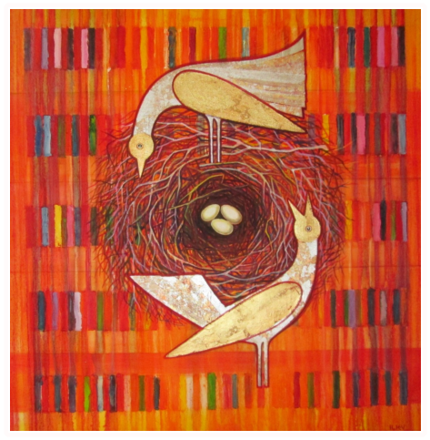 Nr.5 Nest Mischtechnik 100x100cm.
