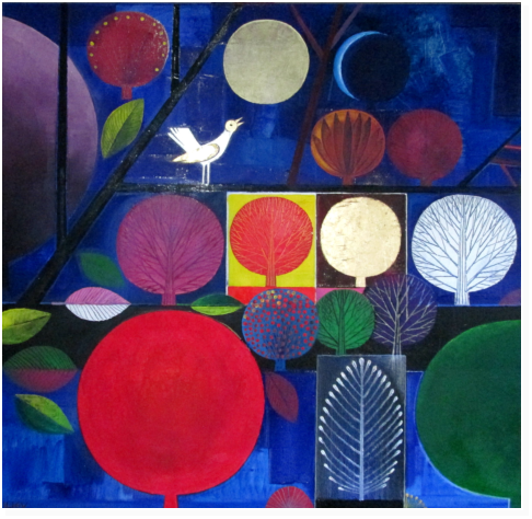 Nr.4 Nachtigall Oel auf Leinwand 100x100 cm.